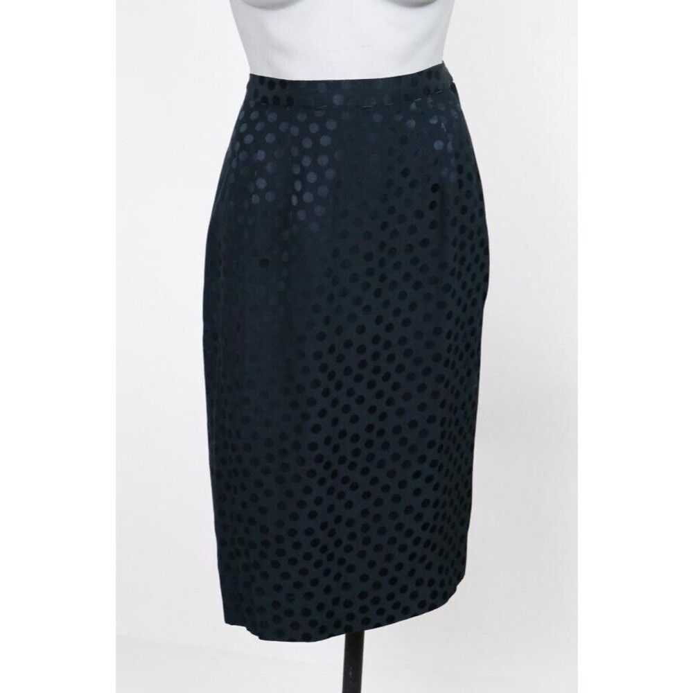 Vintage 1980s 80s Albert Nipon Black Polka Dot Silk Pencil Skirt XS